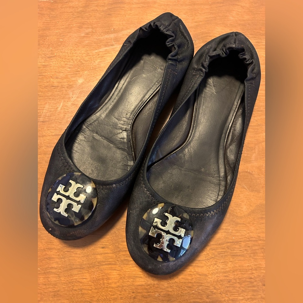 Tory Burch Brown Leather and Tortoise Shelly Ballet Flats